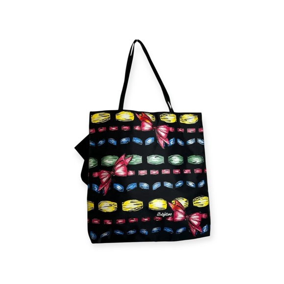 new Brighton 𖧷 Take a Beau Printed Tote with Bow 𖧷 Black Shiny Nylon 𖧷 Read - Picture 2 of 16